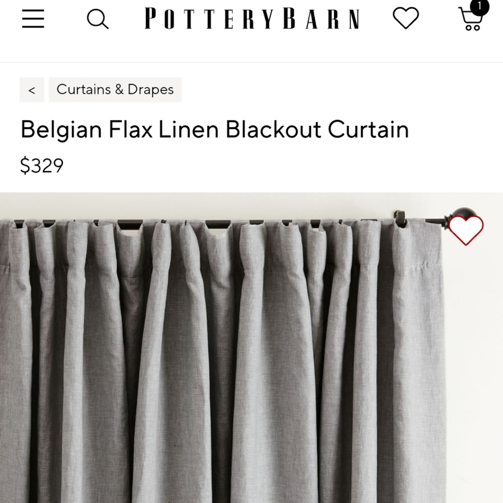 Pottery Barn Belgian Flax Linen Blackout Curtin Gray 100x108 NWT
